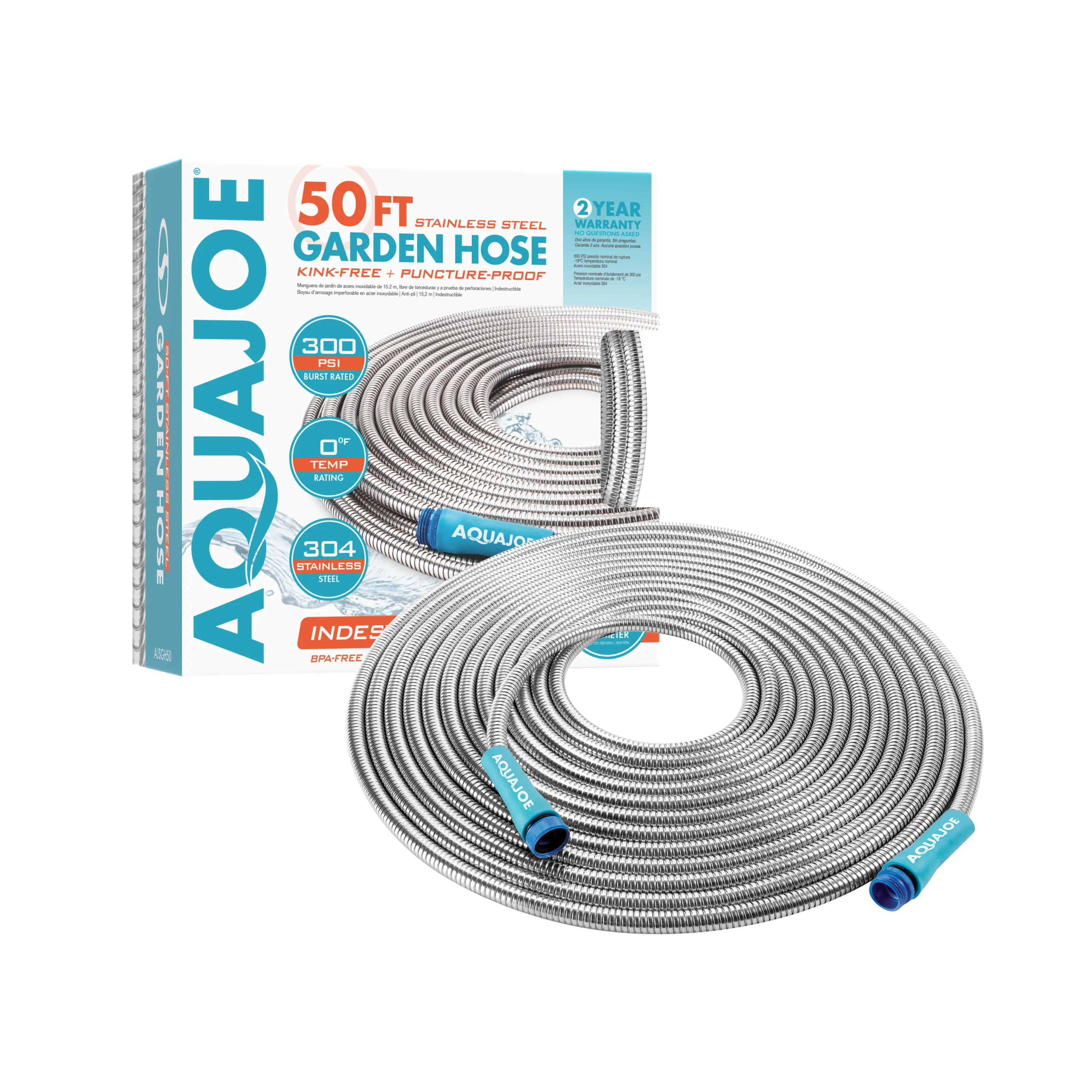 Aqua Joe Heavy-Duty Puncture Proof Metal Garden Hose | 50-Foot | 304-Stainless Steel | Spiral Constructed | 1/2-Inch Diameter - Image 16