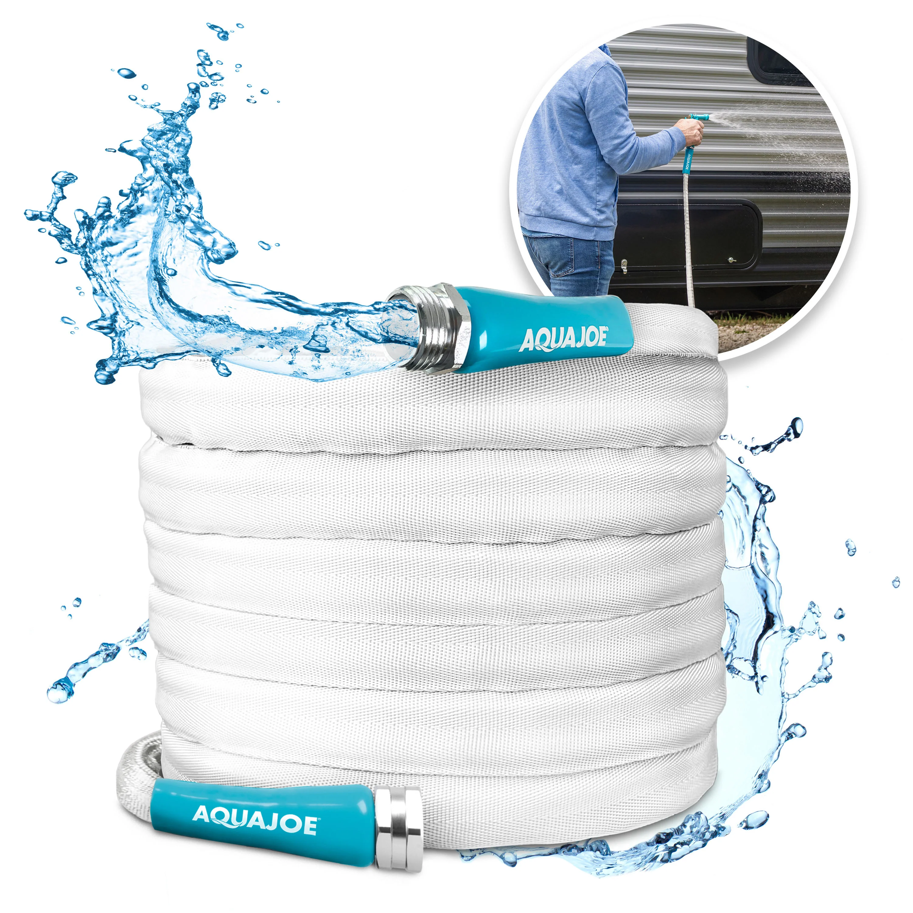 Aqua Joe Marine-Grade All-Purpose RV Hose + Multi-Function Hose Nozzle | 50-Foot | 7 Spray Patterns - Image 2