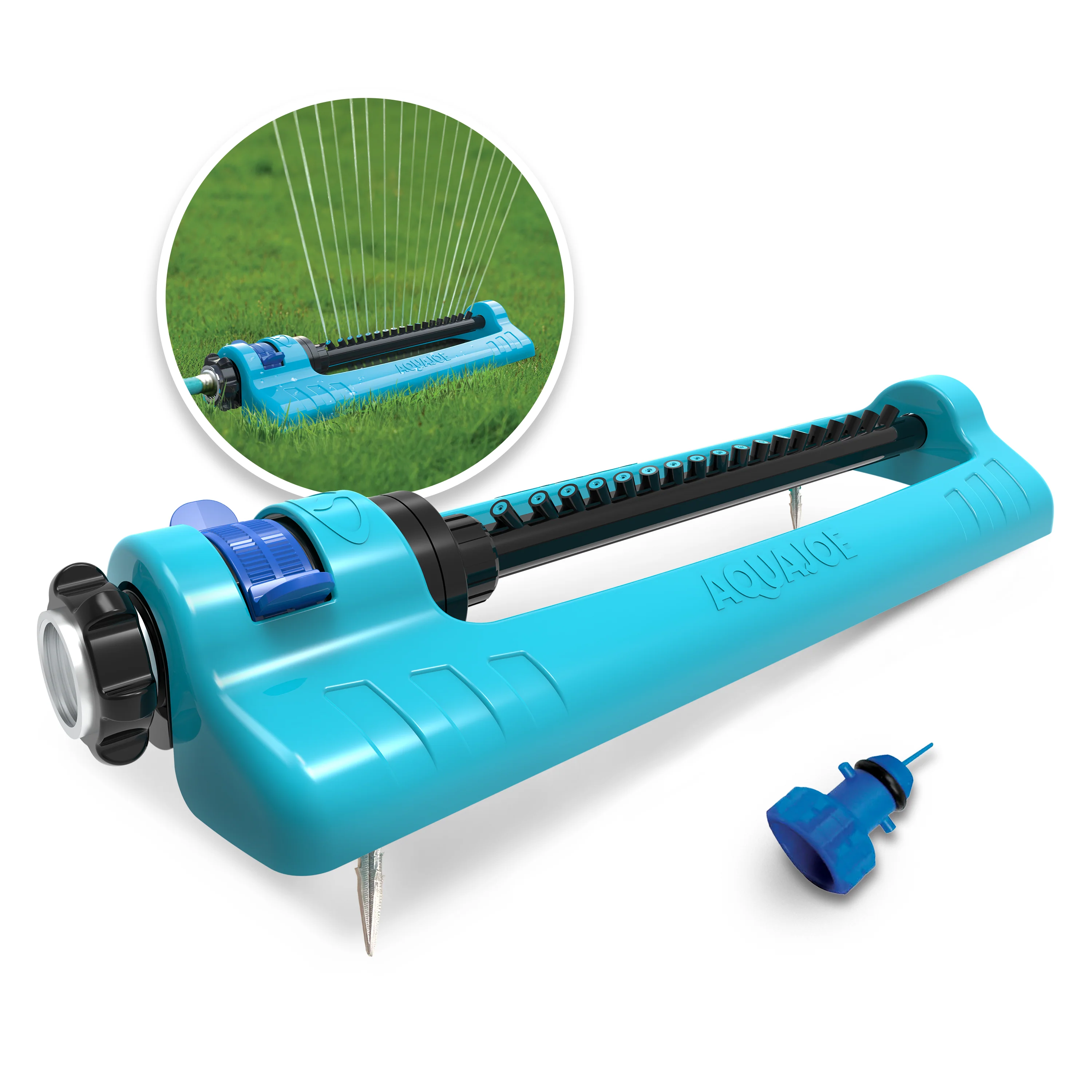 Aqua Joe Oscillating Sprinkler With Metal Ground Spike | Adjustable Spray Position | 3,700 Sq. Ft. Max Coverage
