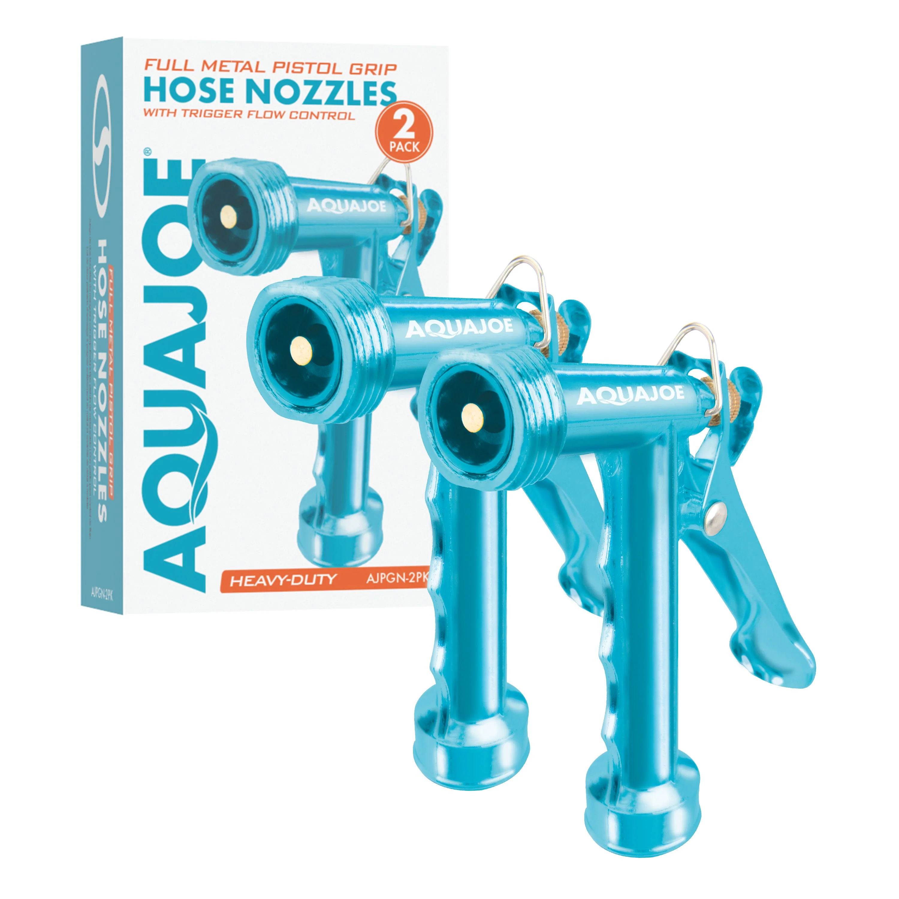 Aqua Joe Pistol Grip Hose Nozzle Bundle | Includes 50ft Fiberjacket Hose + 2-Pack Full Metal Hose Nozzles - Image 3