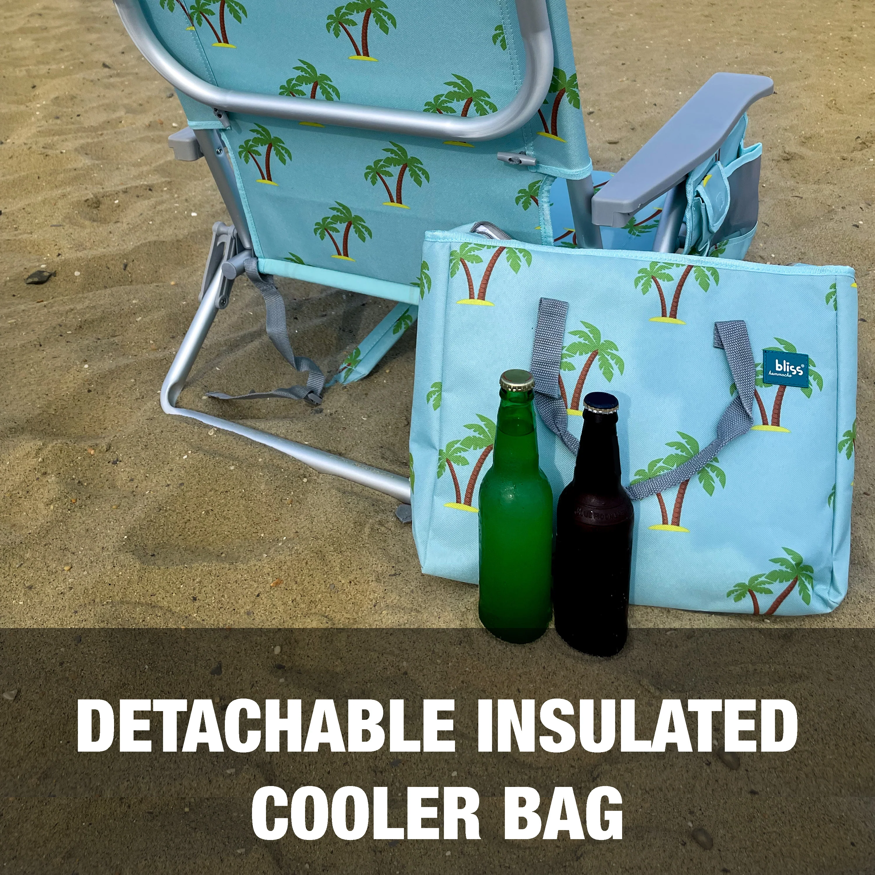 Bliss Hammocks BBC-350-PT Backpack Aluminum Beach Chair W/ Side Pocket & Detachable Cooler Bag | 5 Reclining Positions | 275 Lb. Capacity (Palm Tree) - Image 12