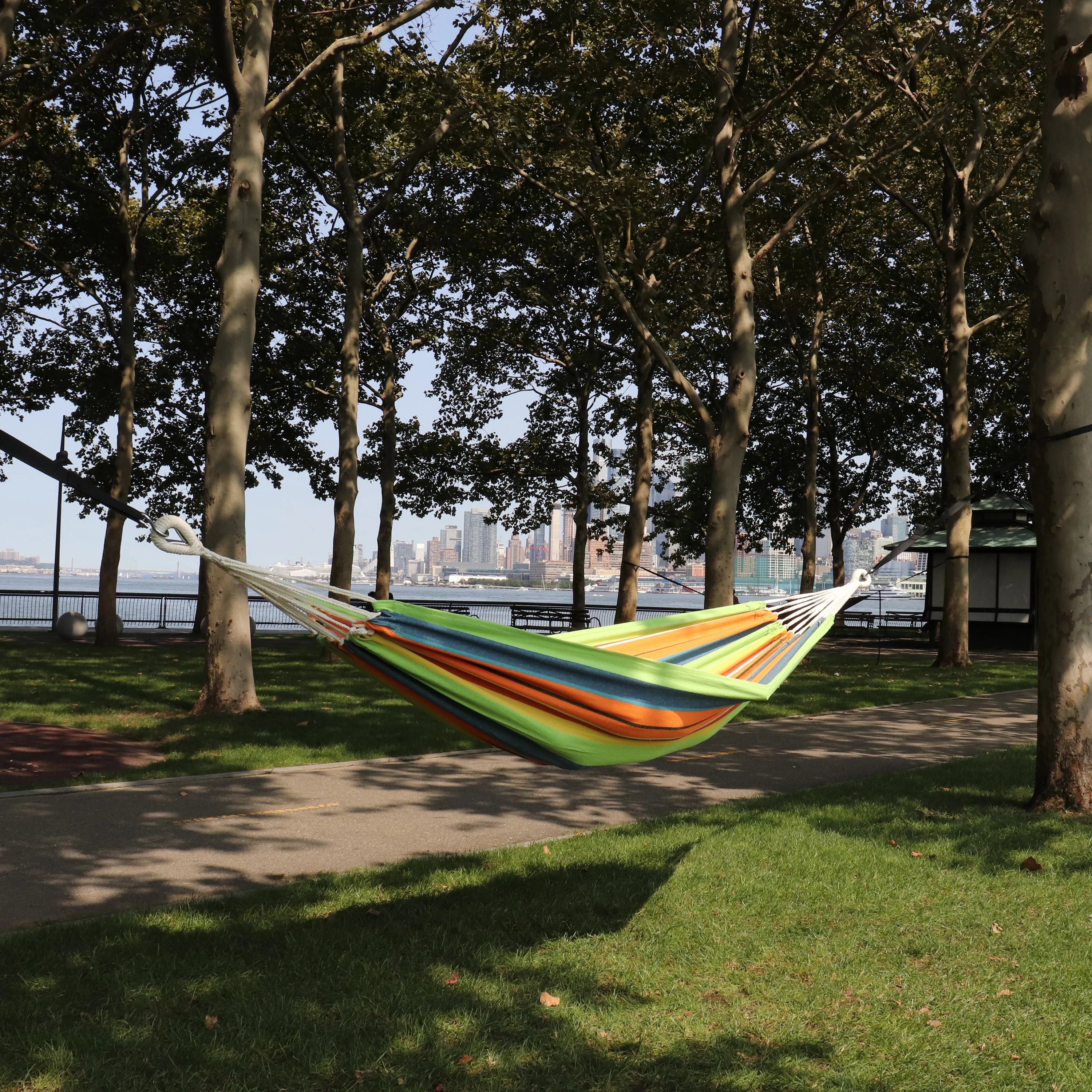 Bliss Hammocks BH-400-GC Hammock in a Bag W/ Rope loops & Hanging Hardware | 40-in. Wide | 220 Lb. Capacity (Guacamole Stripe) - Image 7