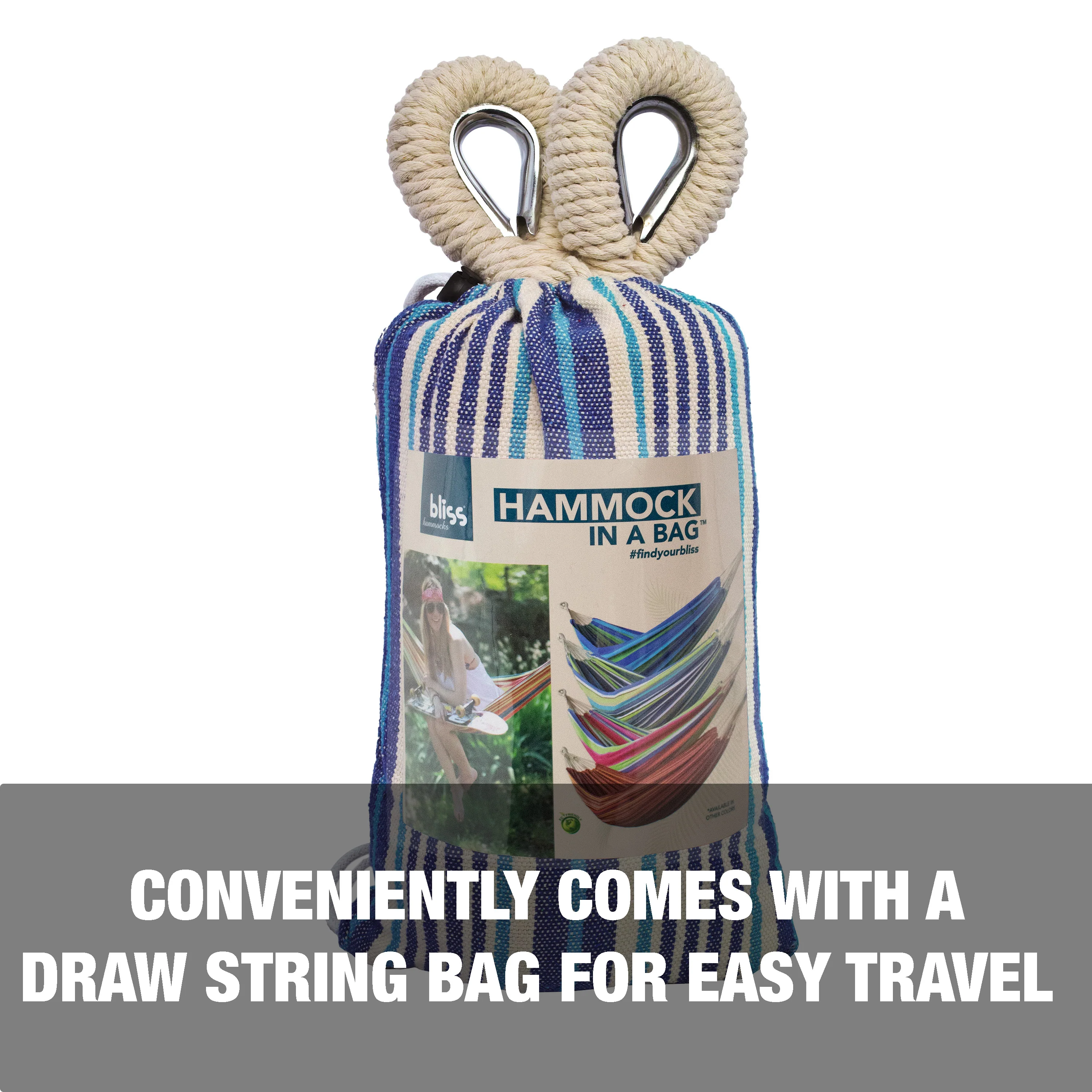 Bliss Hammocks BH-400-SC Hammock in a Bag w/ Rope loops & Hanging Hardware | 40-in. Wide | 220 Lb. Capacity (Cloth Stripe) - Image 5