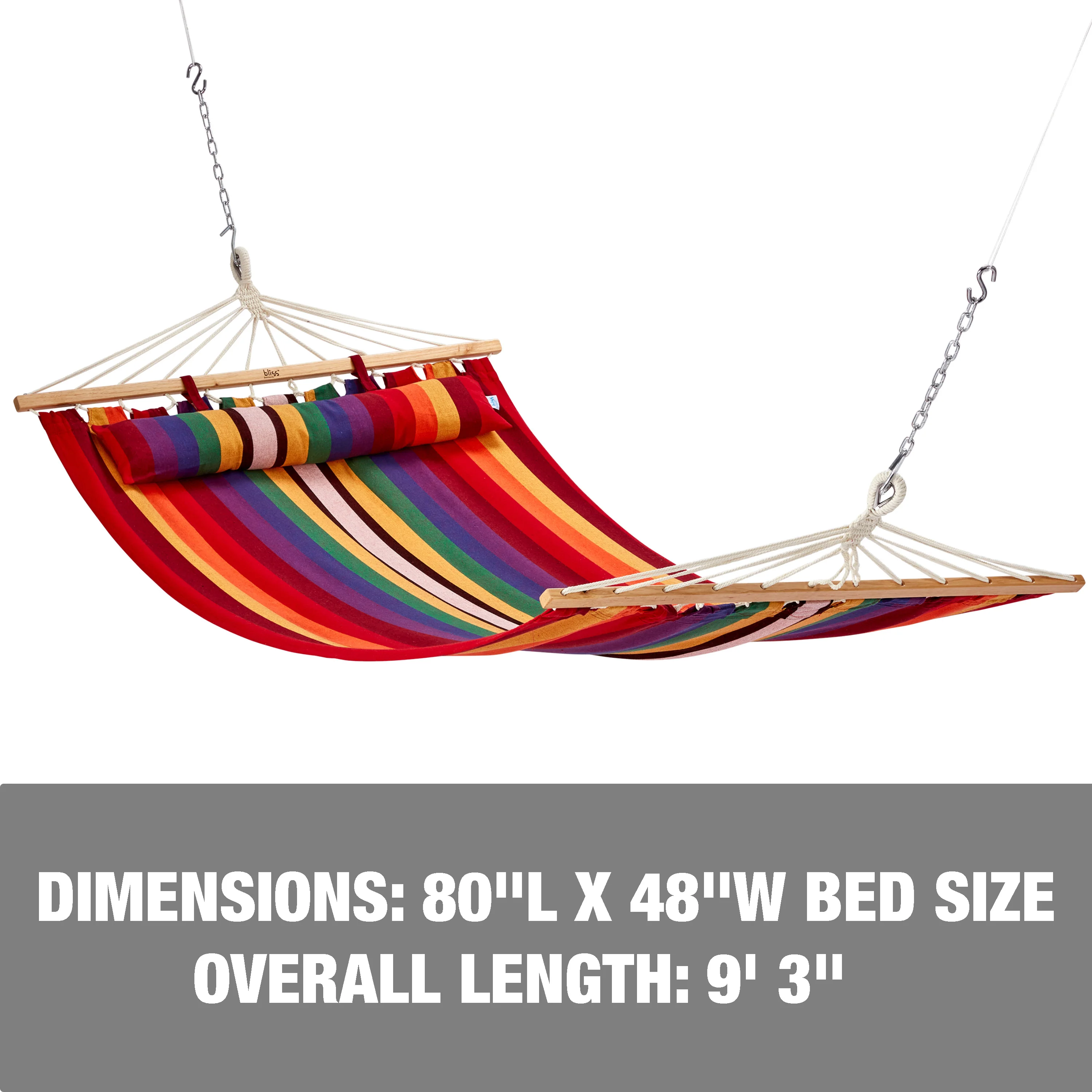 Bliss Hammocks BH-404 Caribbean Hammock w/ Pillow & Hanging Hardware | 48-in. Wide | 265 Lb. Capacity (Tequila Sunrise) - Image 2