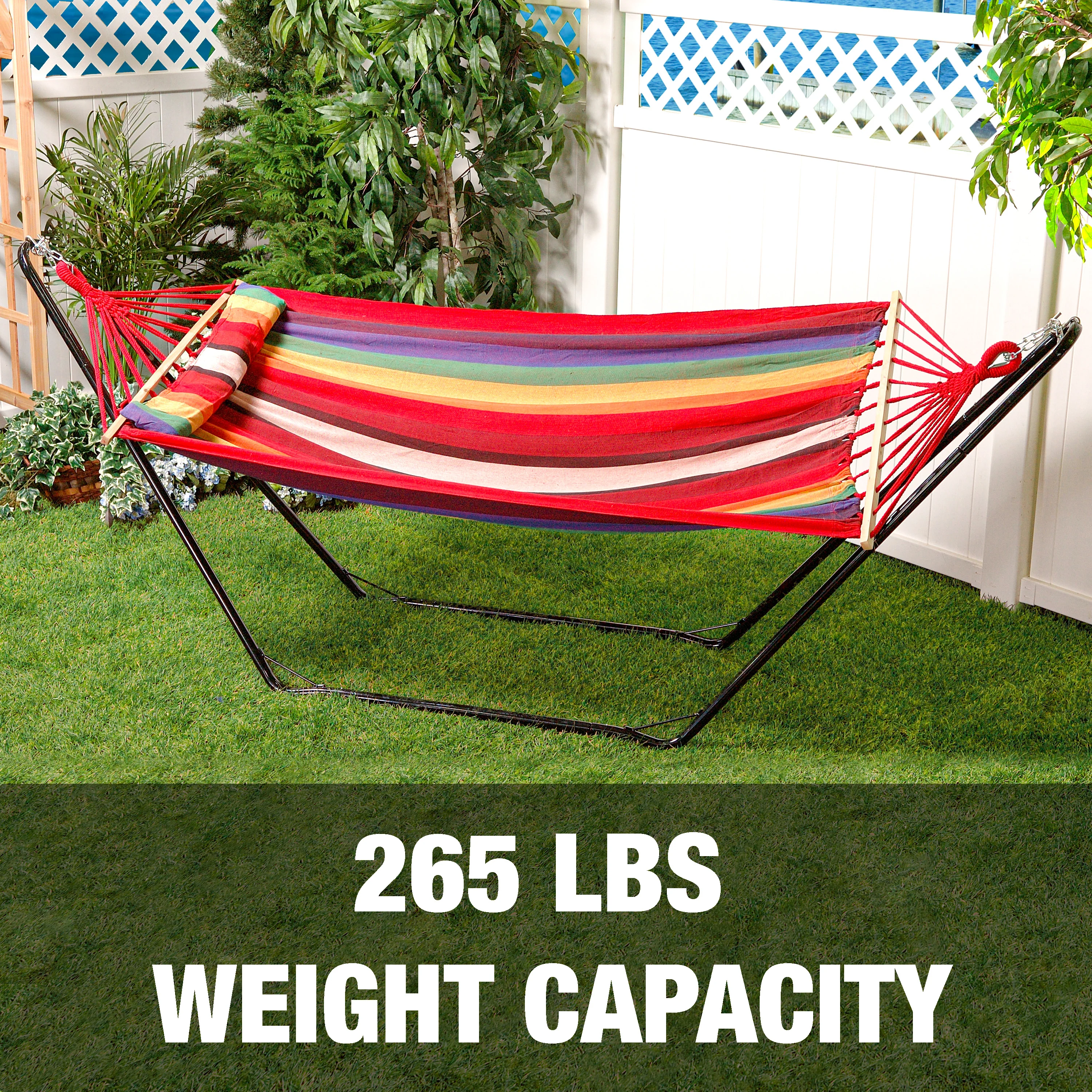Bliss Hammocks BH-404 Caribbean Hammock w/ Pillow & Hanging Hardware | 48-in. Wide | 265 Lb. Capacity (Tequila Sunrise) - Image 6