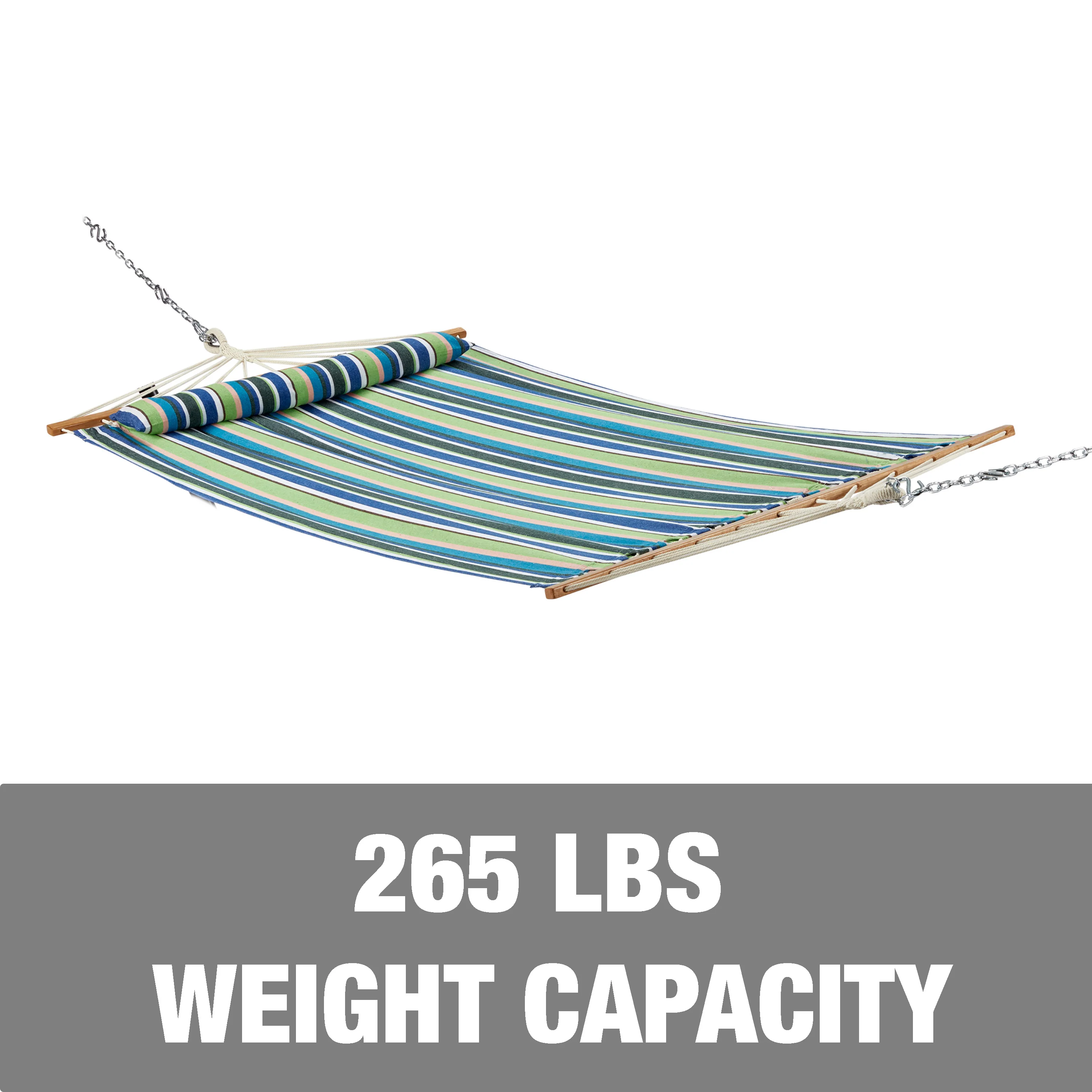 Bliss Hammocks BH-404G Caribbean Hammock W/ Pillow & Hanging Hardware | 48-in. Wide | 265 Lb. Capacity (Candy Stripe) - Image 4