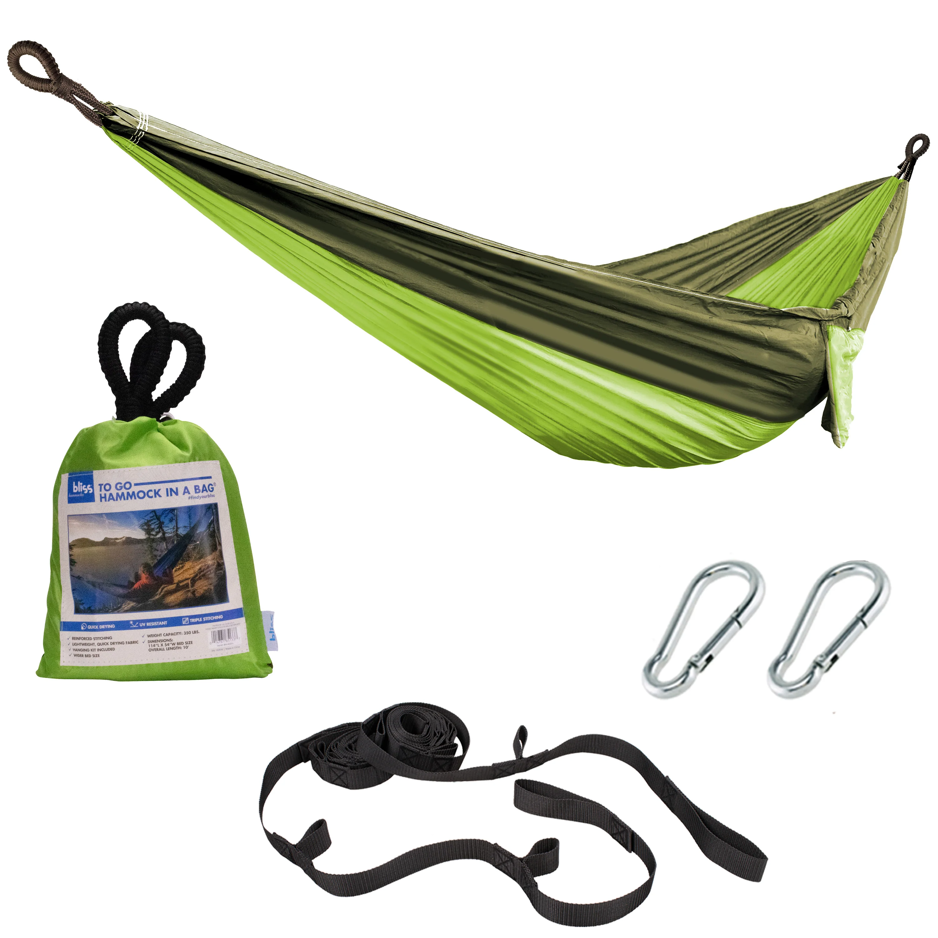 Bliss Hammocks BH-406XLS-FG Hammock in a Bag w/ Adjustable Tree Straps | 54-in. Wide | Weather & UV Resistant | 350 Lb. Capacity (Forest Green) - Image 2