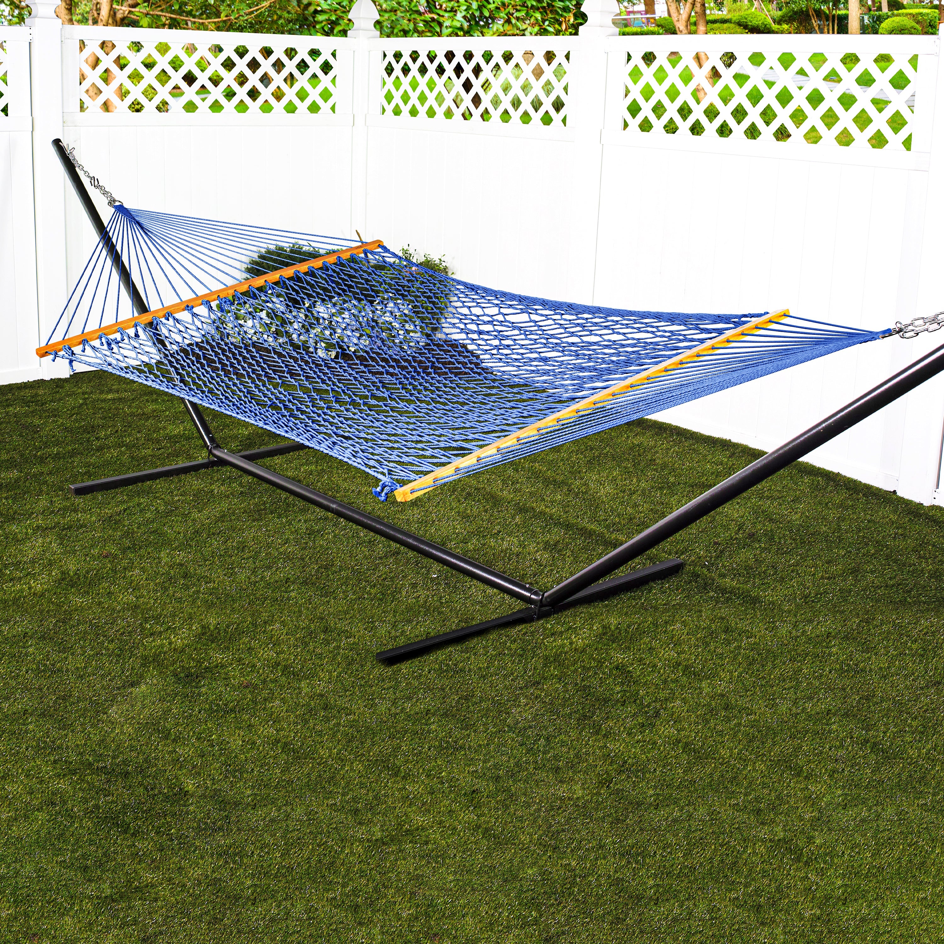 Bliss Hammocks BH-410BLU Cotton Rope Hammock w/ Spreader Bar & Hanging Hardware | 60-in. Wide | 450 Lb. Capacity (Blue) - Image 8