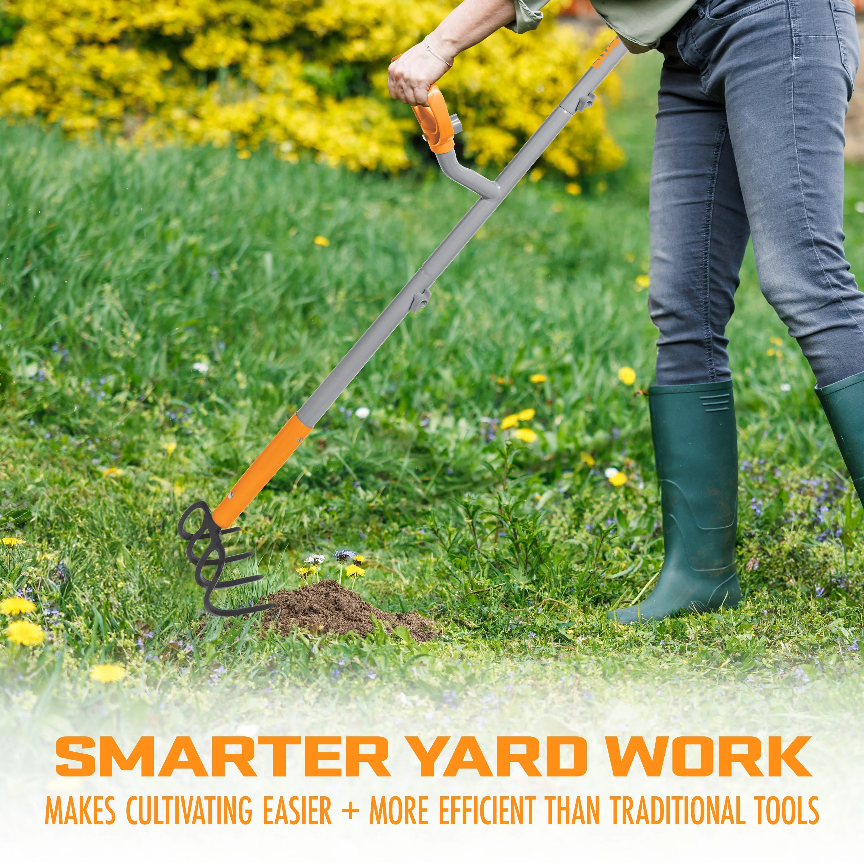 Ergie Systems Steel Shaft Garden Soil Cultivator | 54-Inch | 4 Tines - Image 6