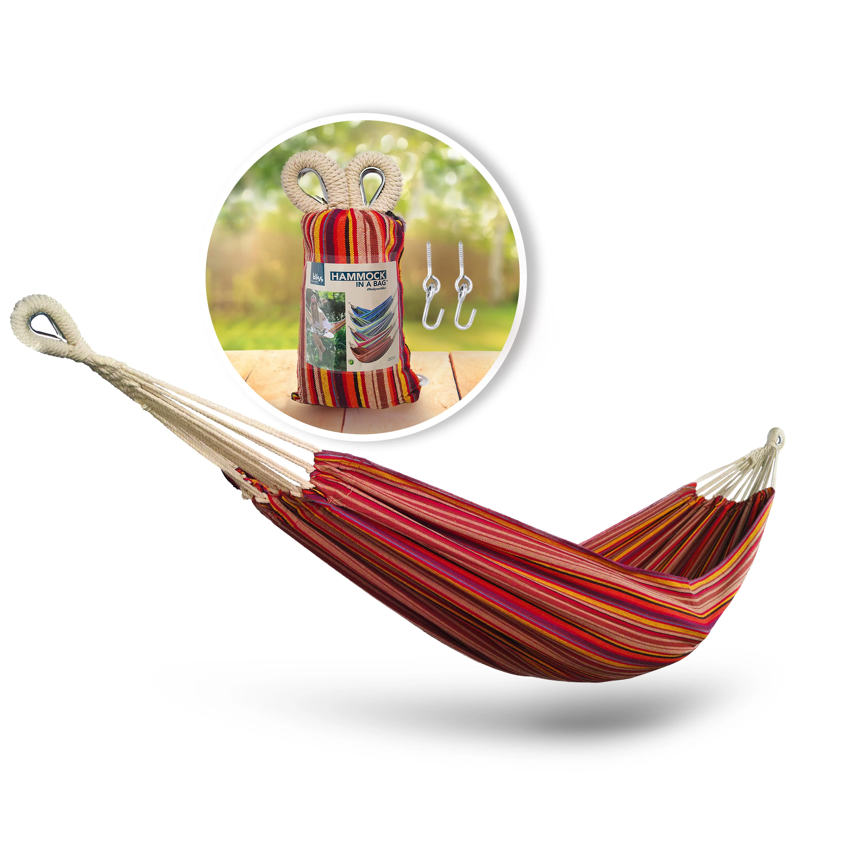 Bliss Hammocks BH-400-TA Hammock in a Bag w/ Rope loops & Hanging Hardware | 40-in. Wide | 220 Lb. Capacity (Toasted Almond)