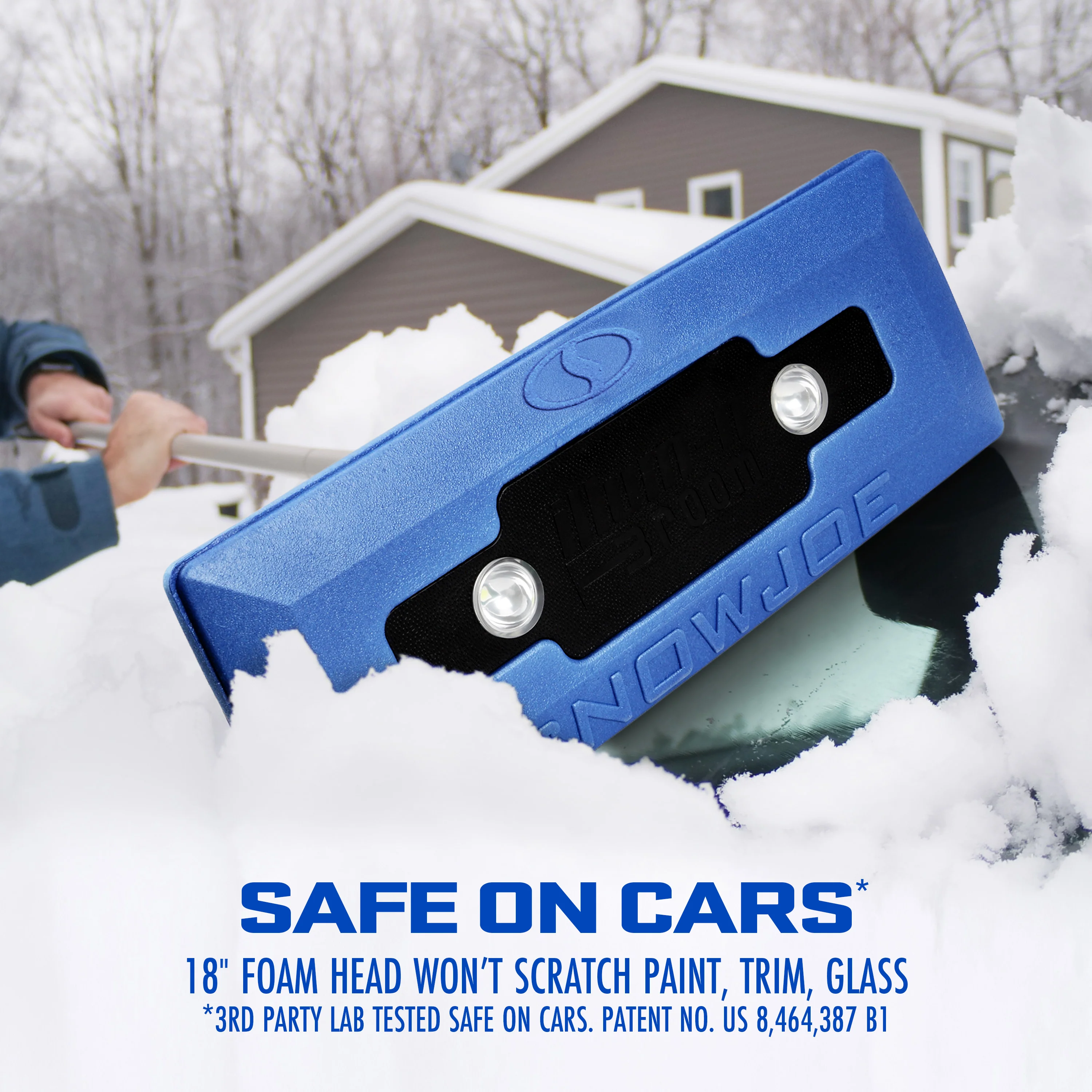 Snow Joe SJBLZD-LED 4-In-1 Telescoping Snow Broom + Ice Scraper | 18-Inch Foam Head | Headlights (Blue) - Image 3