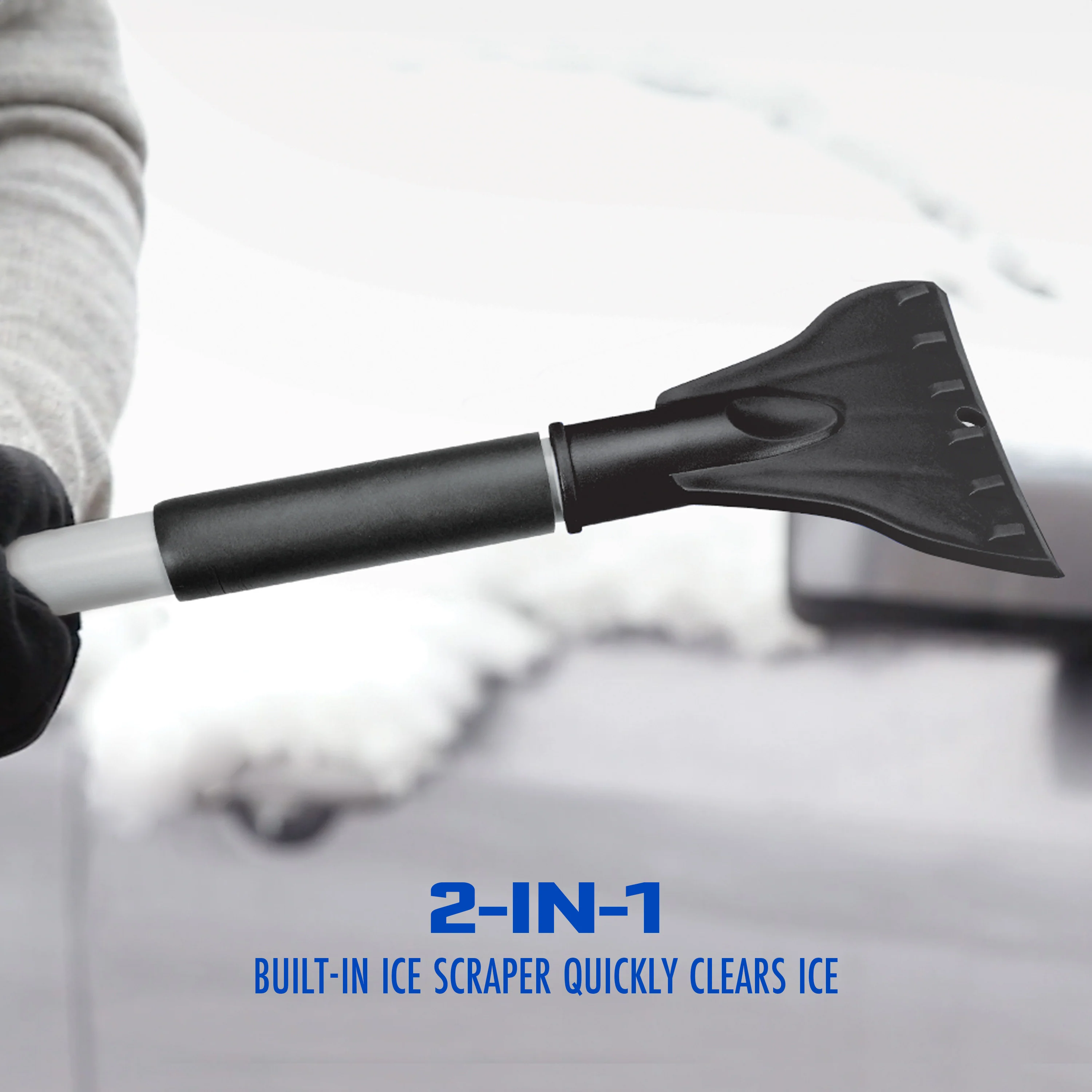 Snow Joe SJBLZD-LED-BLK 4-In-1 Telescoping Snow Broom + Ice Scraper | 18-Inch Foam Head | Headlights (Black) - Image 4