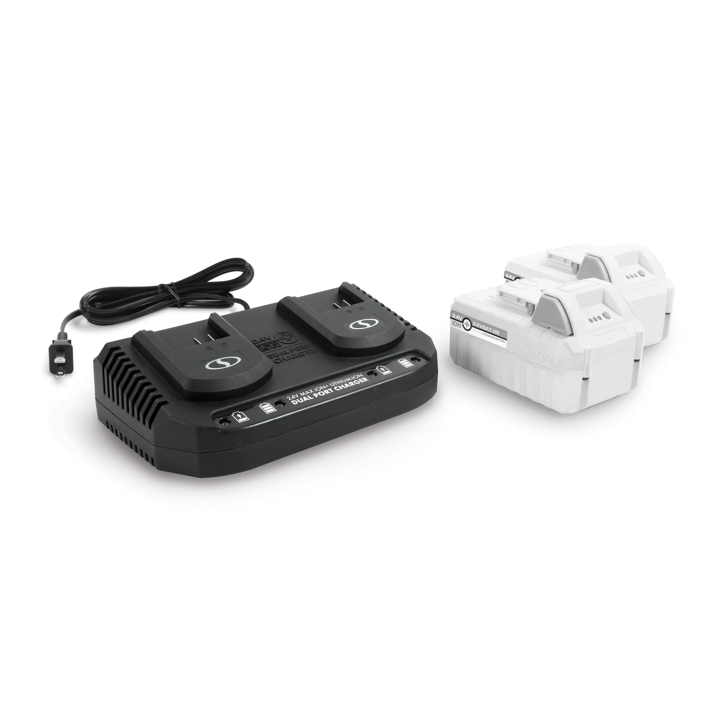 Snow Joe + Sun Joe CERTIFIED AUTHENTIC 24-Volt* Starter Kit | W/ 2 x 5.0-Ah Batteries + Dual Port Charger