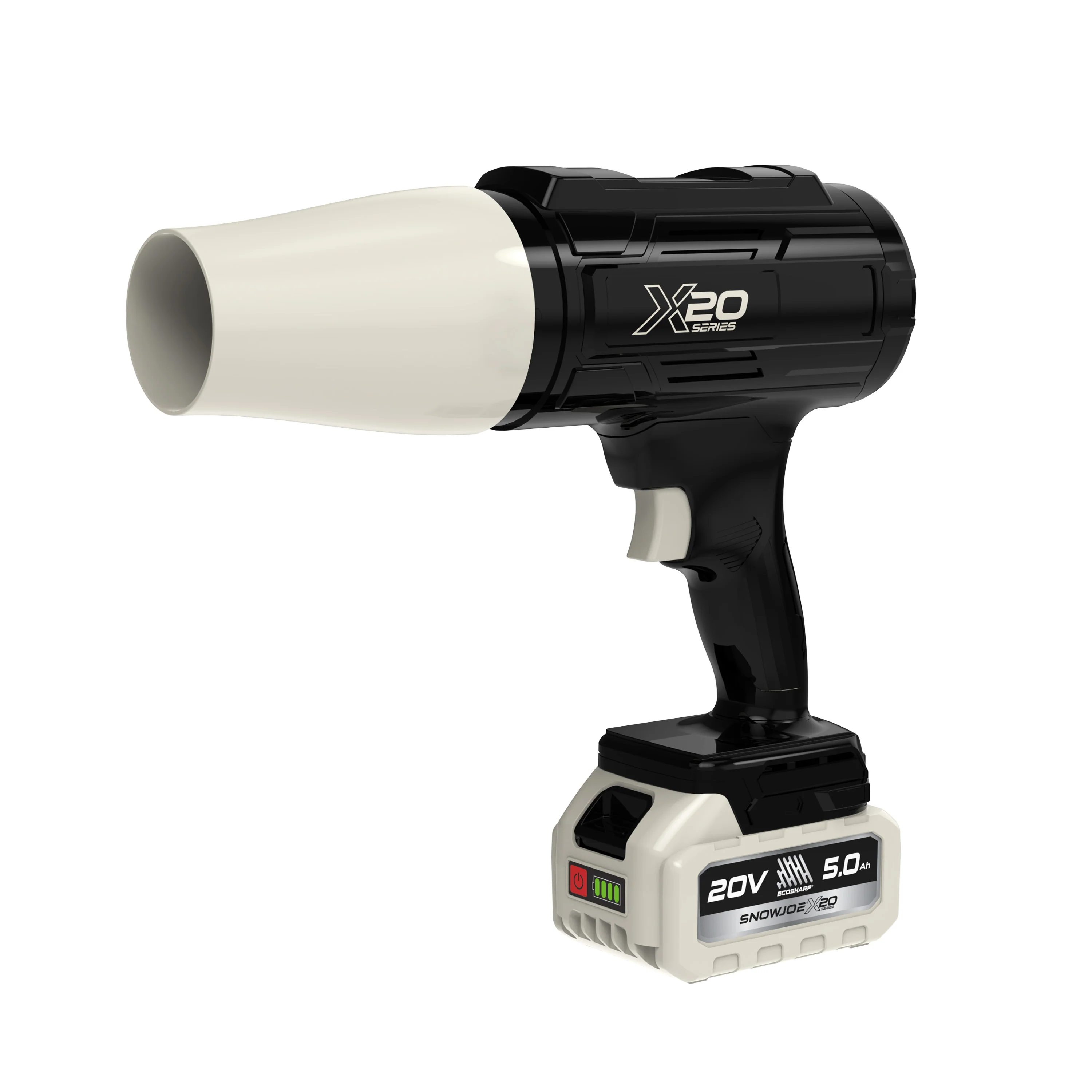 Sun Joe 20-Volt ECOSHARP Cordless X20 StormJet Handheld Turbo Blower  | 40 CFM | 5.0-Ah Battery + Charger (Black) - Image 15
