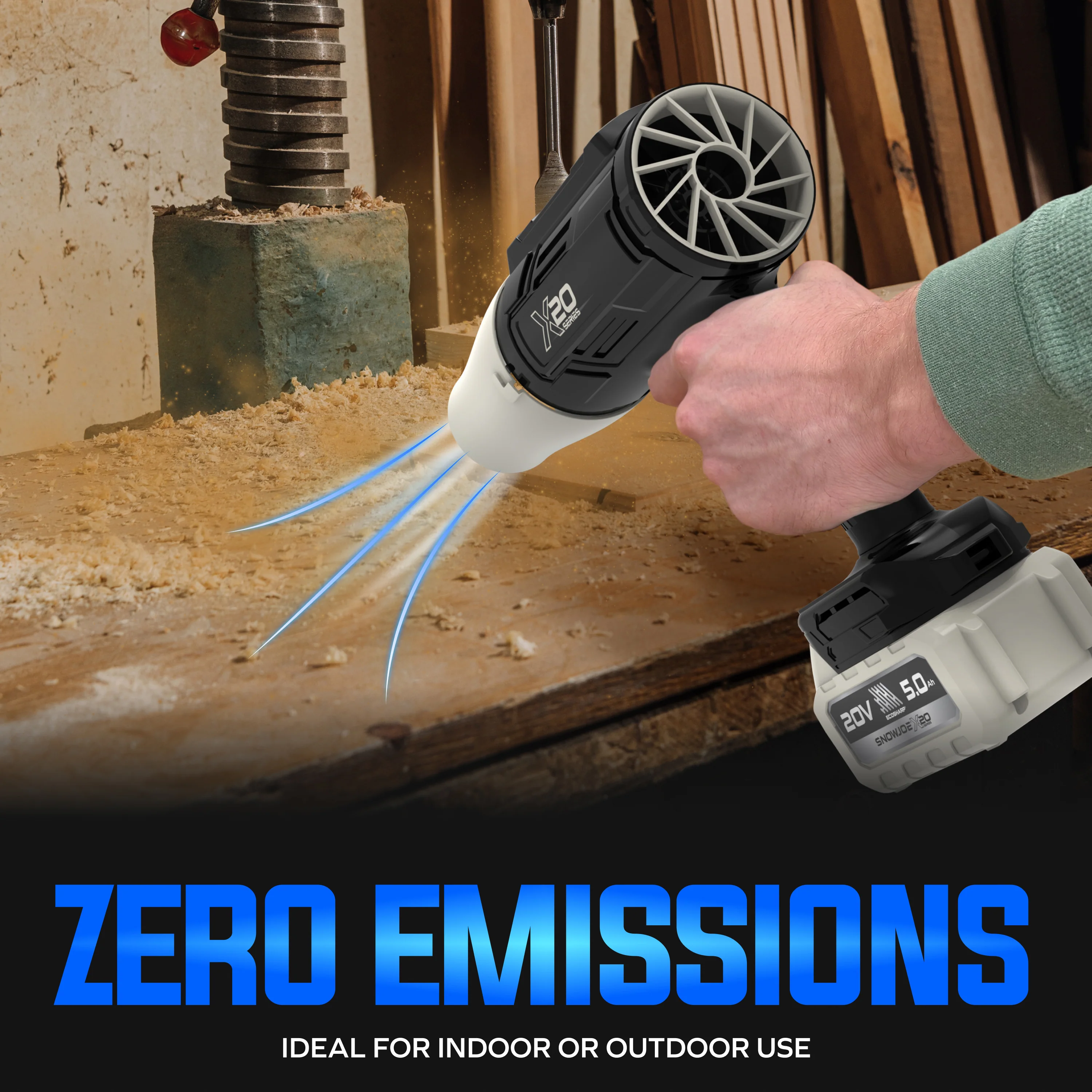 Sun Joe 20-Volt ECOSHARP Cordless X20 StormJet Handheld Turbo Blower  | 40 CFM | 5.0-Ah Battery + Charger (Black) - Image 5