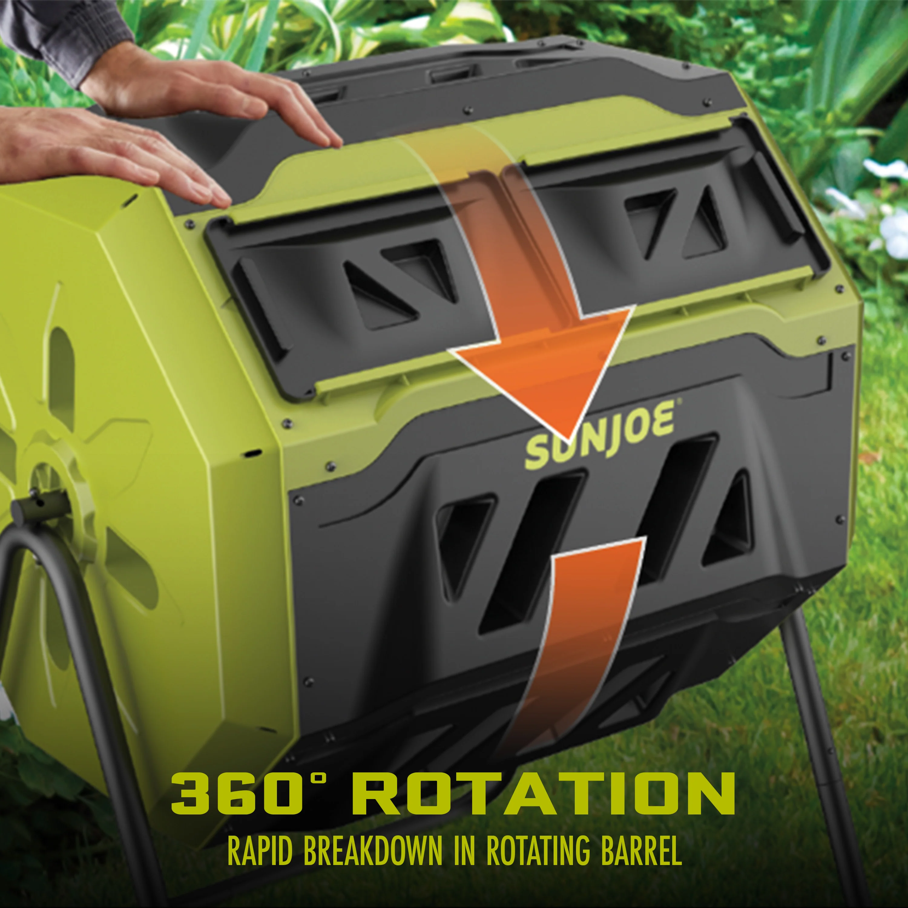 Sun Joe All-Season Outdoor Tumbling Composter | Dual Sliding Chamber | 42-Gallon | 2-10 Weeks - Image 3