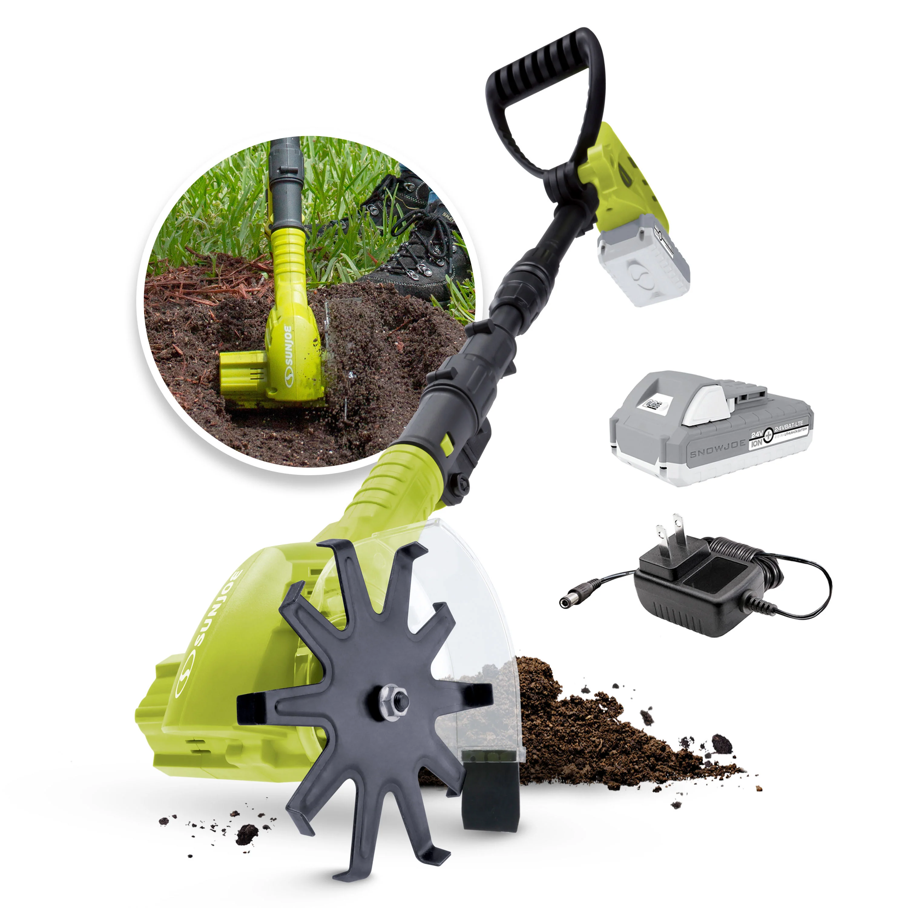 Sun Joe 24-Volt* Cordless Telescoping Weeder + Cultivator Kit | 6-Inch Blade | W/ 2.0-Ah Battery + Charger