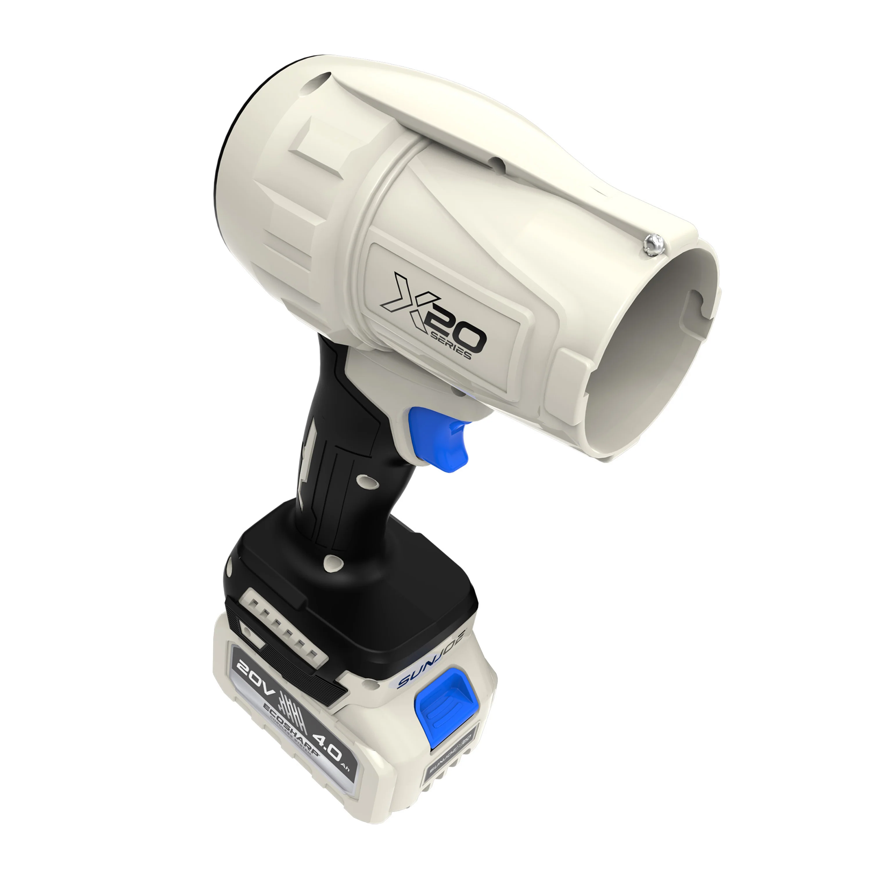 Sun Joe 20-Volt ECOSHARP Cordless X20 StormJet Handheld Turbo Blower | 40 CFM | W/ 2 x 4.0-Ah Batteries + Charger - Image 13