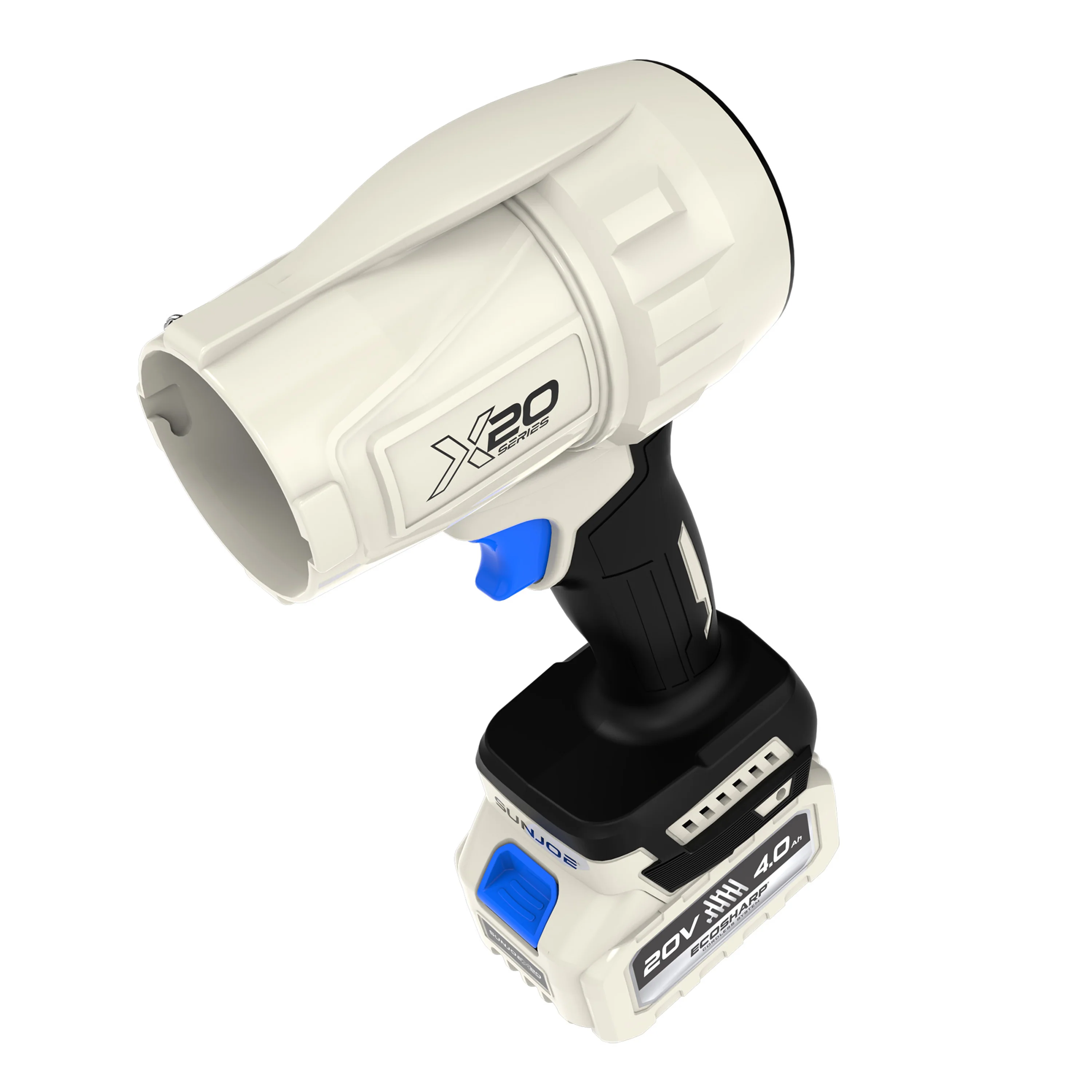 Sun Joe 20-Volt ECOSHARP Cordless X20 StormJet Handheld Turbo Blower | 40 CFM | W/ 2 x 4.0-Ah Batteries + Charger - Image 14